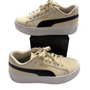 Puma Womens Platforms 390758-08 Beige & Black Sneakers With Lace-Up Closure